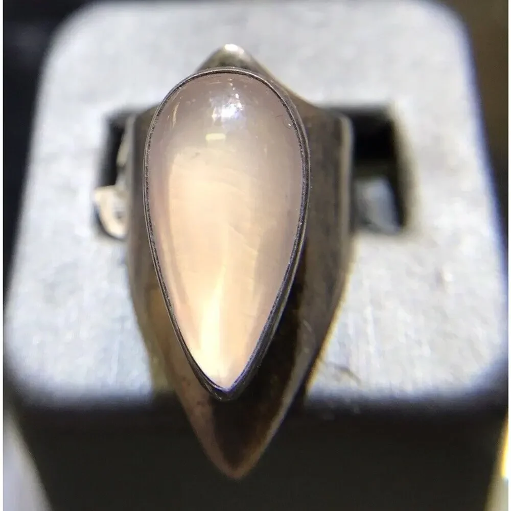 Rose Quartz (Natural) Ring Sz7 Bezel Set Silver 925 Wide Band